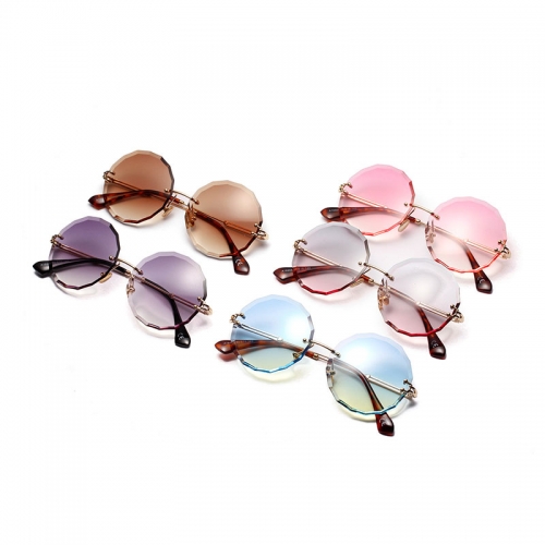 Round Color Lens Rimless Diamond Cut Round Retro Gradient Transparent Colored Lenses ...